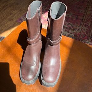 Franco Sarto Emerson Lug Sole Moto Boots in Brown Size 8.5